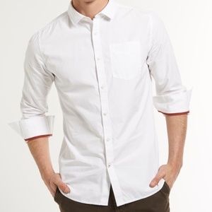 SuperDry Cut Away Collar Shirt in Optic White